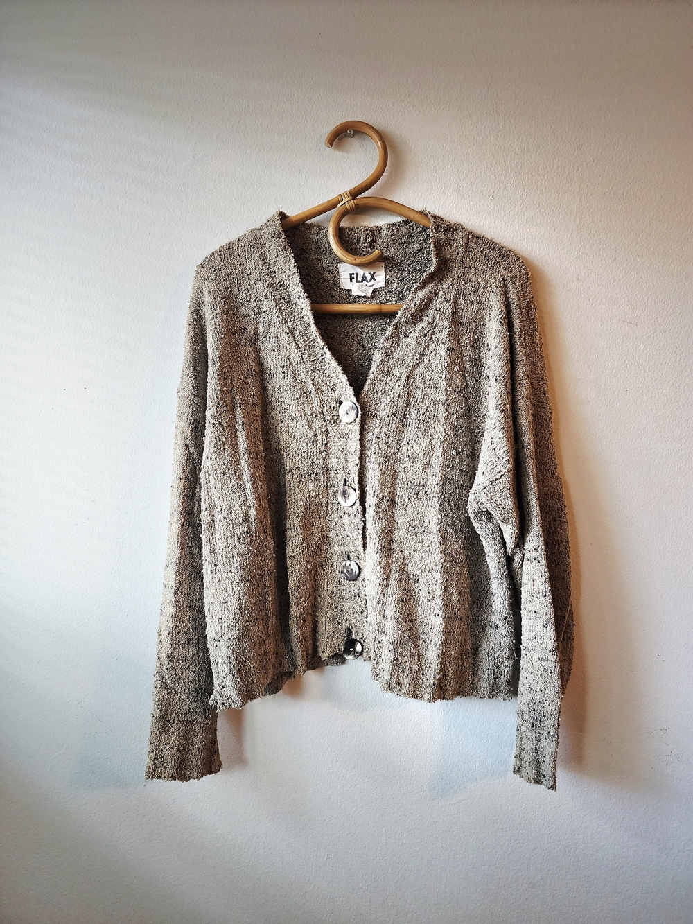 Flax Neutral Beige Textured Button-Front Cardigan